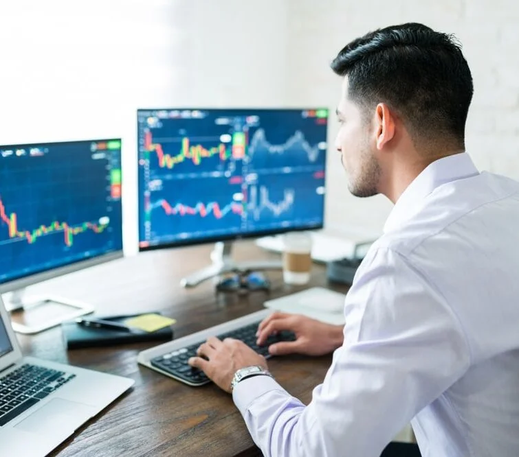 Un individuo esamina dei grafici su un computer